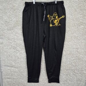 True Religion Mens Lounge Wear Pants Large Black Buddha Guitar Print Drawstring